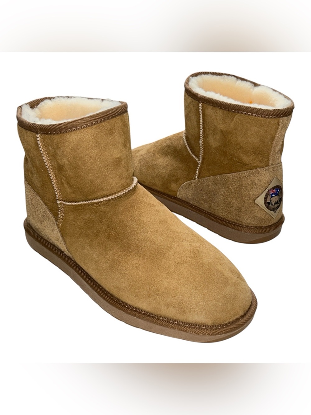 Sheepskins Downunder Tan Platform Mini short ankle sheepskin boots. Men size‎ 12
